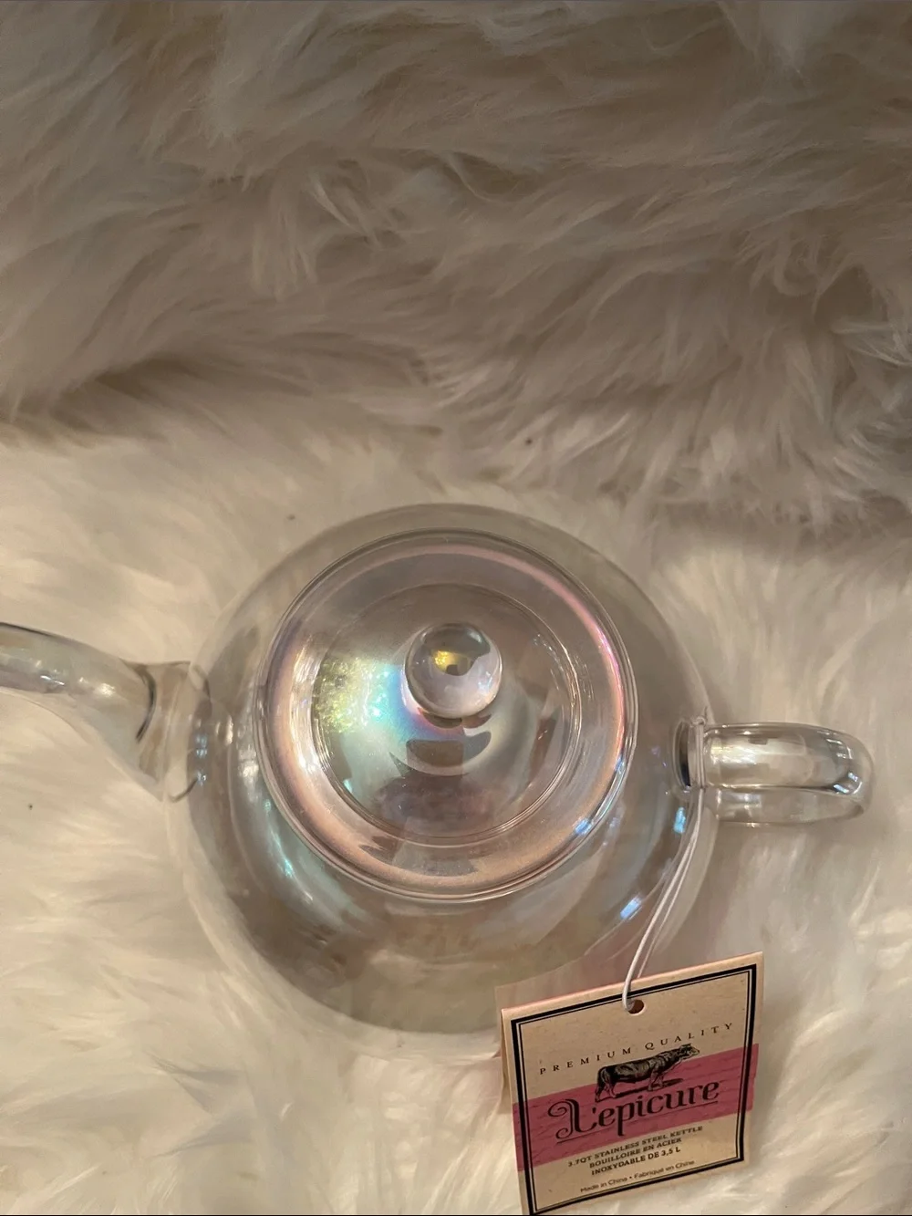 Iridescent colored Clear Glass Teapot